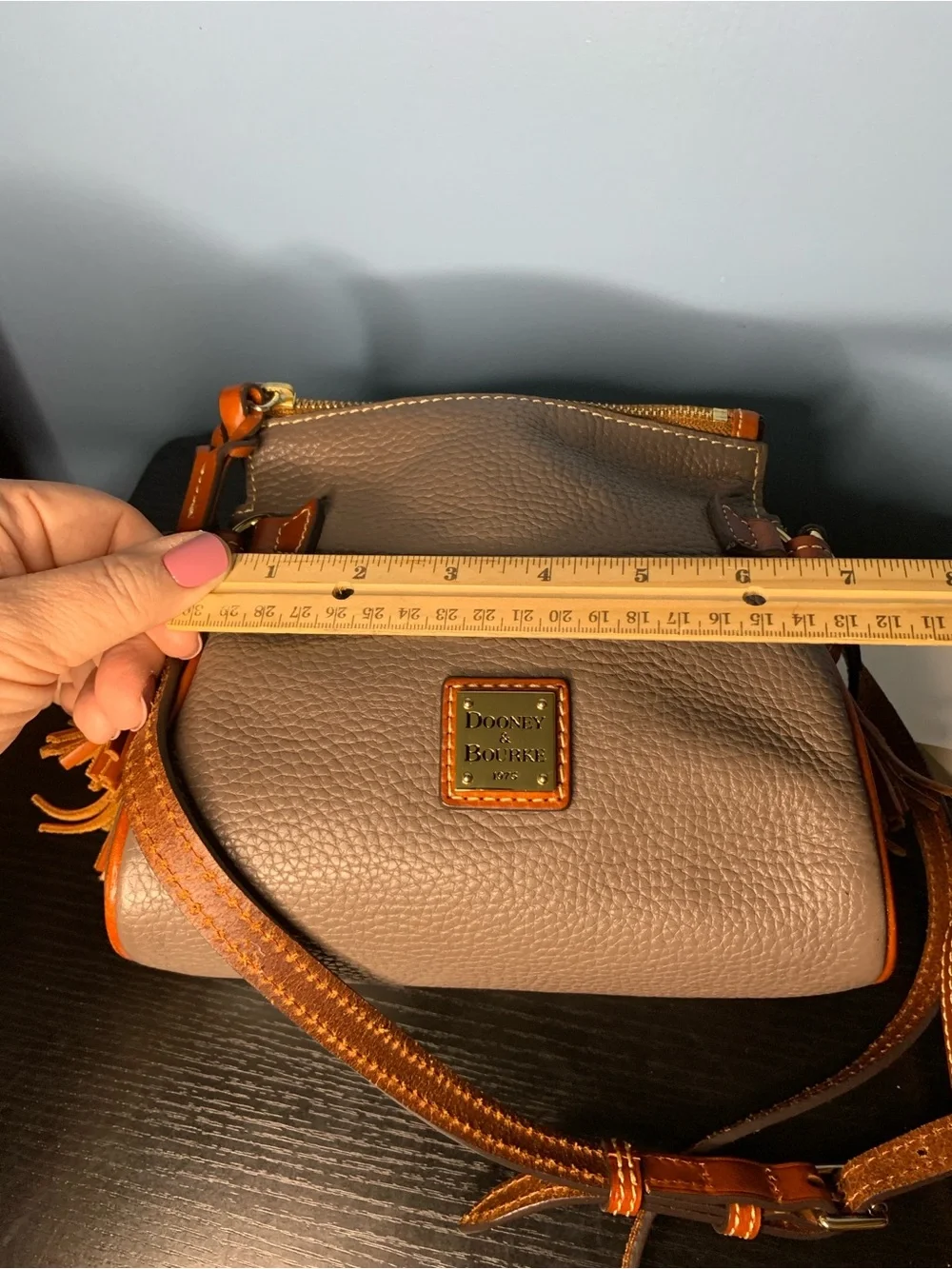 Dooney & Bourke Gray Pebble Leather Crossbody with Brown Trim